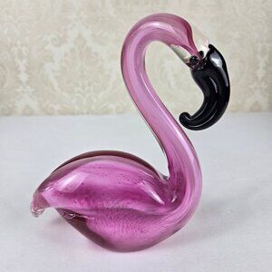 Hand Blown Art Glass Pink Flamingo Black Detail Sculpture Art Collectible
